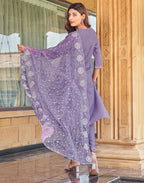 Cotton Blend Embroidered Straight 3 Piece Kurta Set