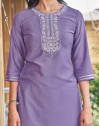 Cotton Blend Embroidered Straight 3 Piece Kurta Set