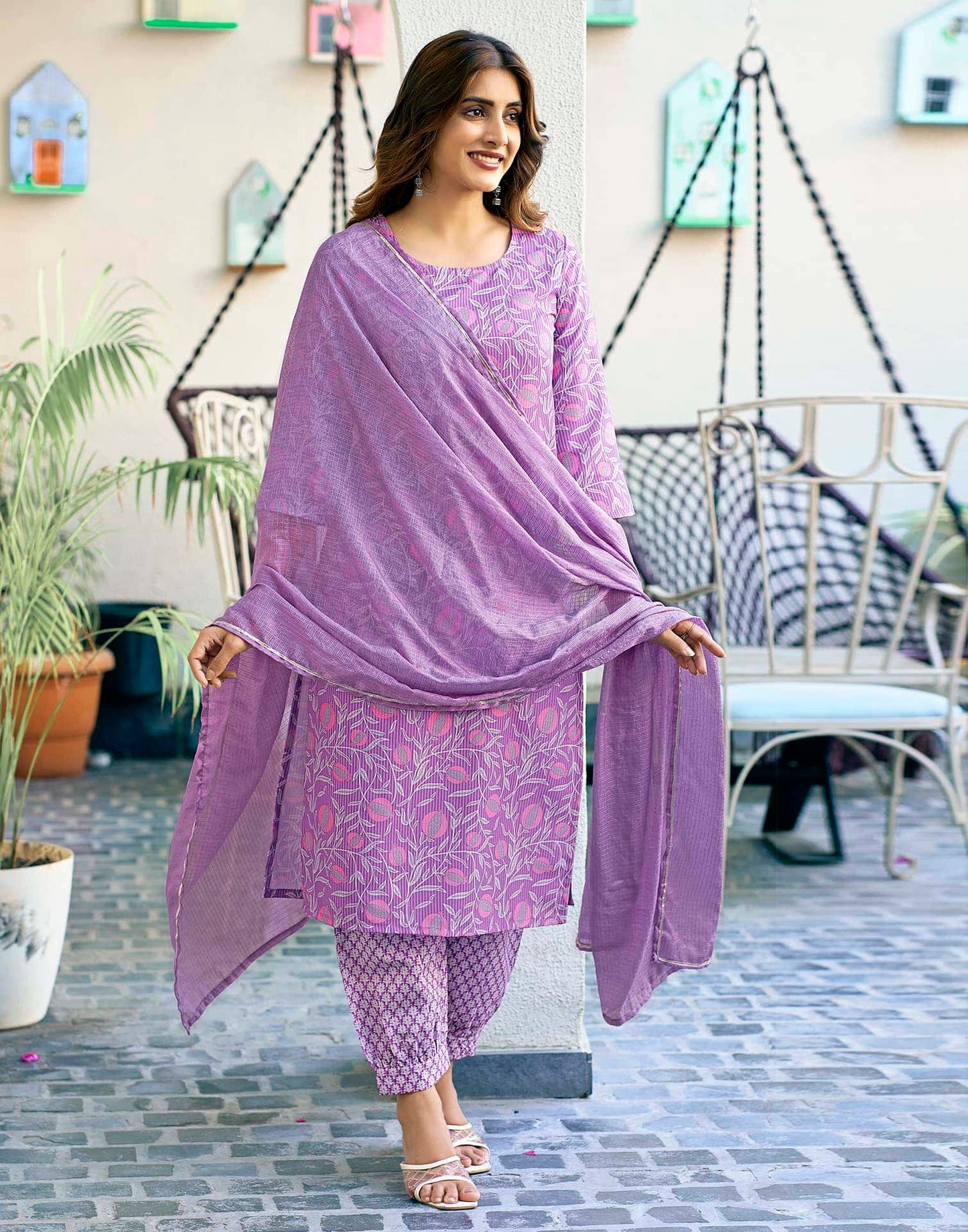 Rayon Printed Straight Kurta with Pant & Dupatta