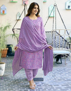 Rayon blend Printed Straight 3 Piece Kurta Set