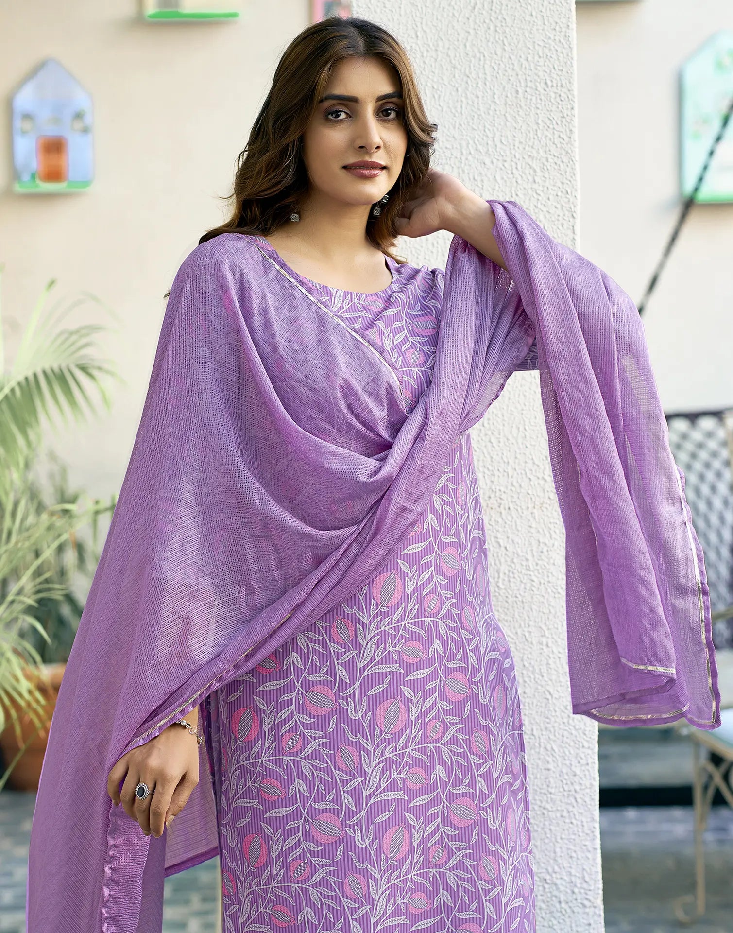 Rayon blend Printed Straight 3 Piece Kurta Set
