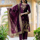 Purple Silk Blend Weaving Straight Kurta Set for Women with Pant & Dupatta