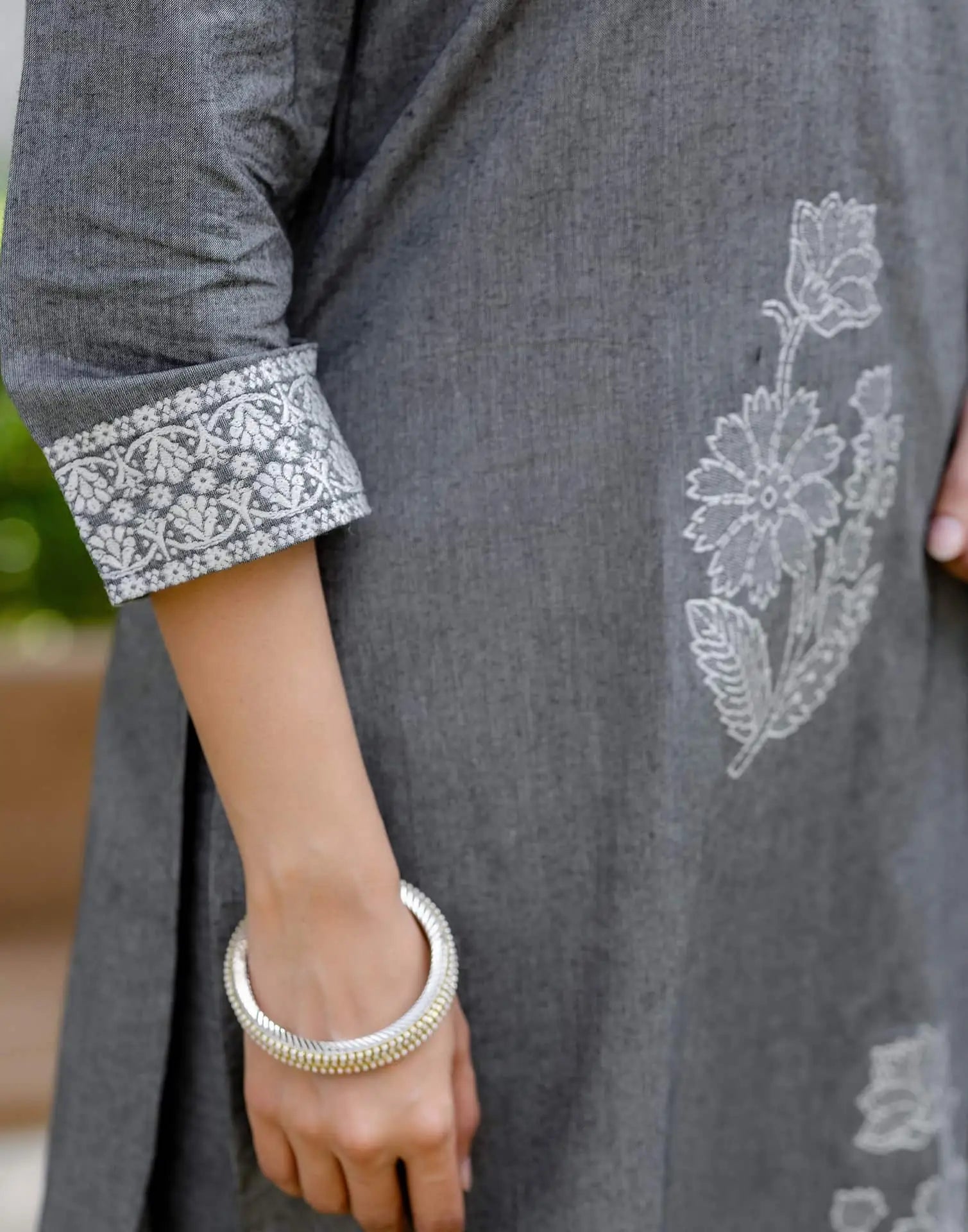 Grey Cotton Woven Straight Kurta Set with Pant & Dupatta under 1250 