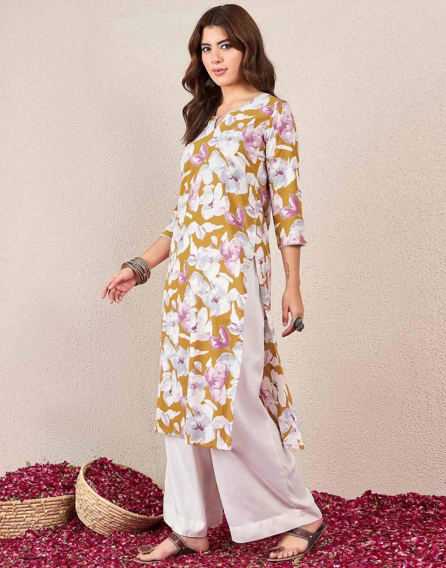Cotton Printed Straight Round Neck Kurti