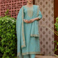Affordable Light Blue Cotton Woven Straight Kurta Set V-Neck Woven Cotton Kurti with Pant & Dupatta