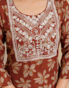 Skylee Viscose Rayon Embroidered Straight 3 Piece Kurta Set For Woman