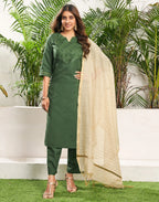 Cotton Blend Embroidered Straight 3 Piece Kurta Set