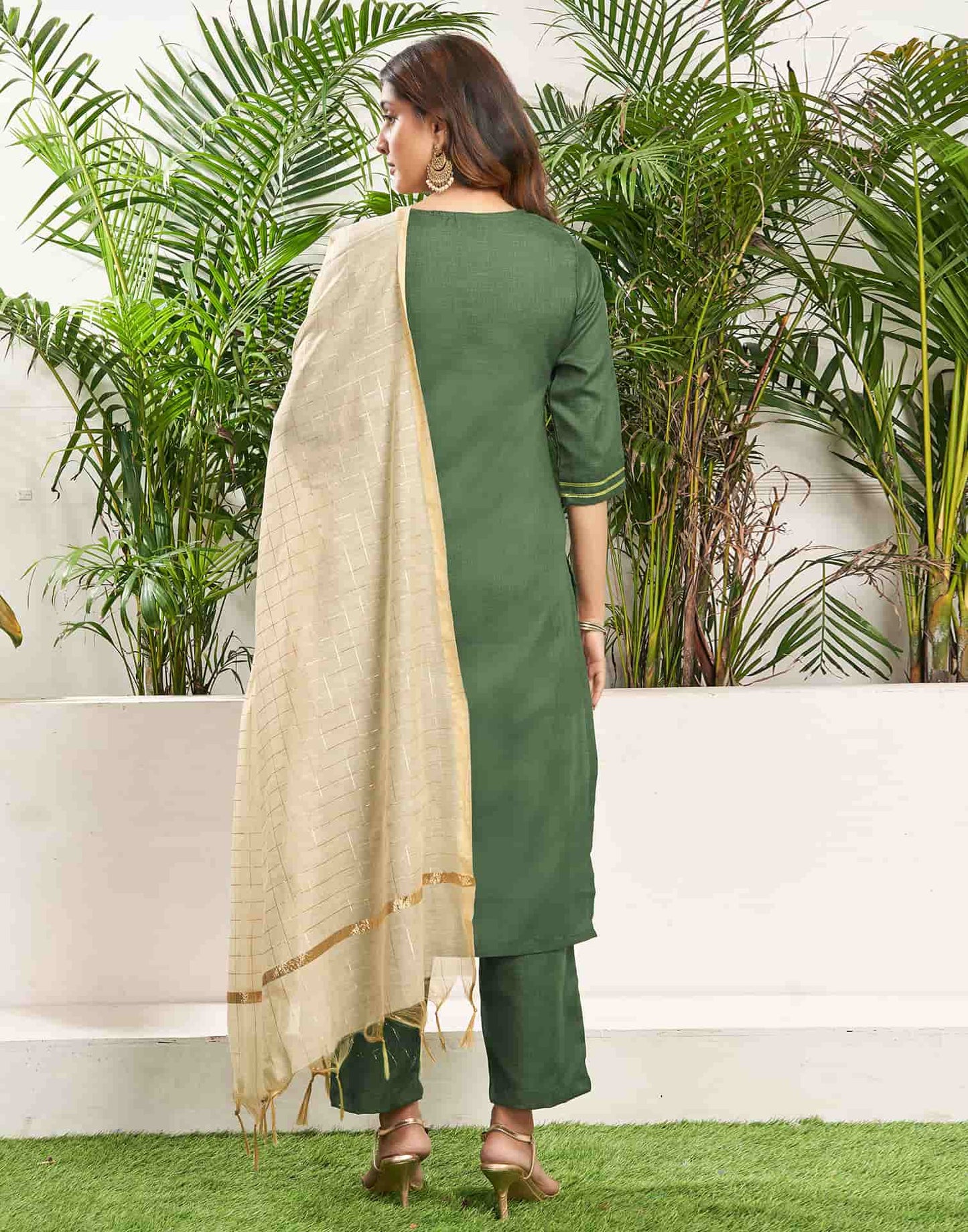 Cotton Blend Sequence, Embroidery Work and Gota Lace Straight Kurta with Pant & Dupatta