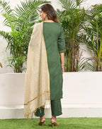 Cotton Blend Embroidered Straight 3 Piece Kurta Set