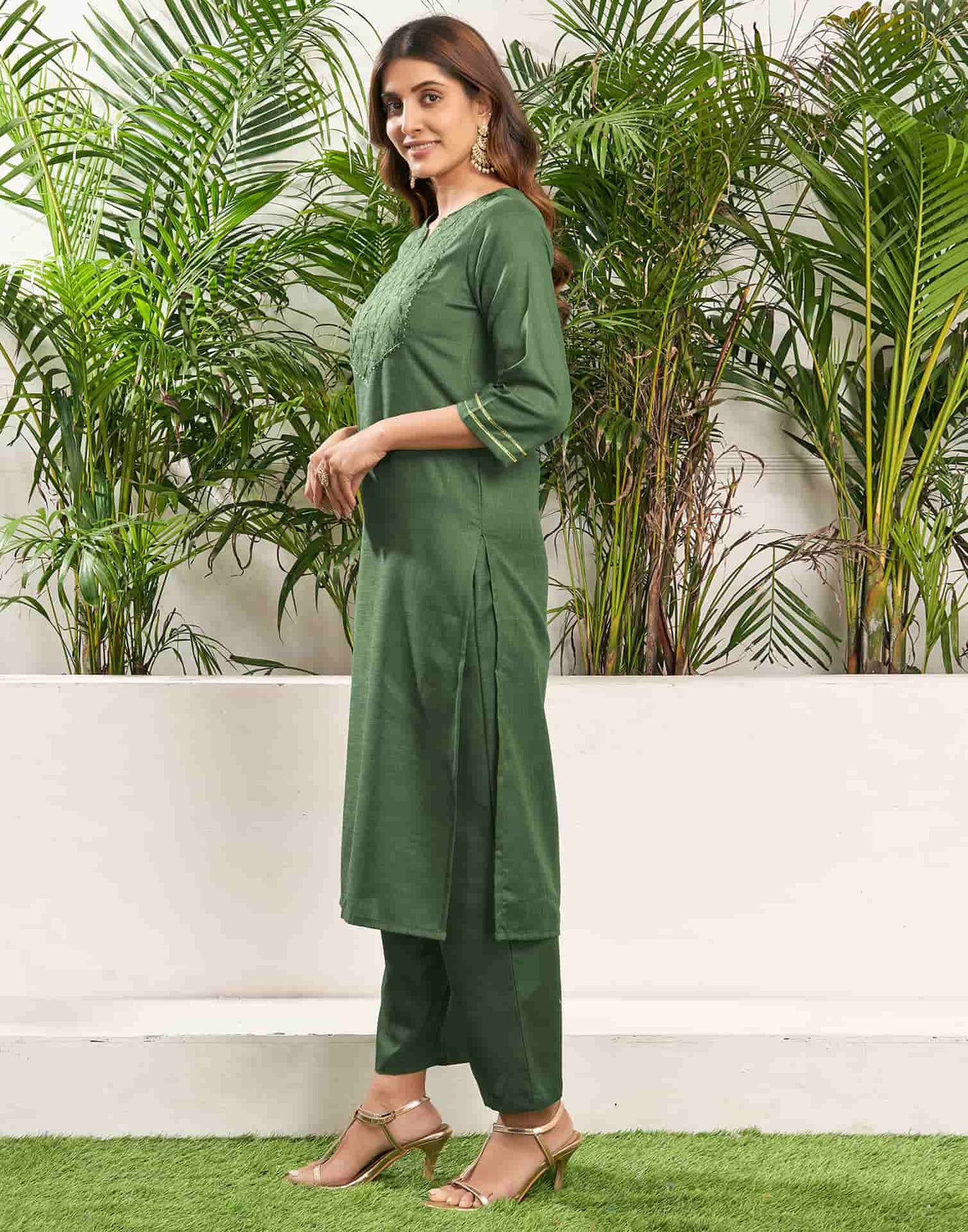 Cotton Blend Sequence, Embroidery Work and Gota Lace Straight Kurta with Pant & Dupatta