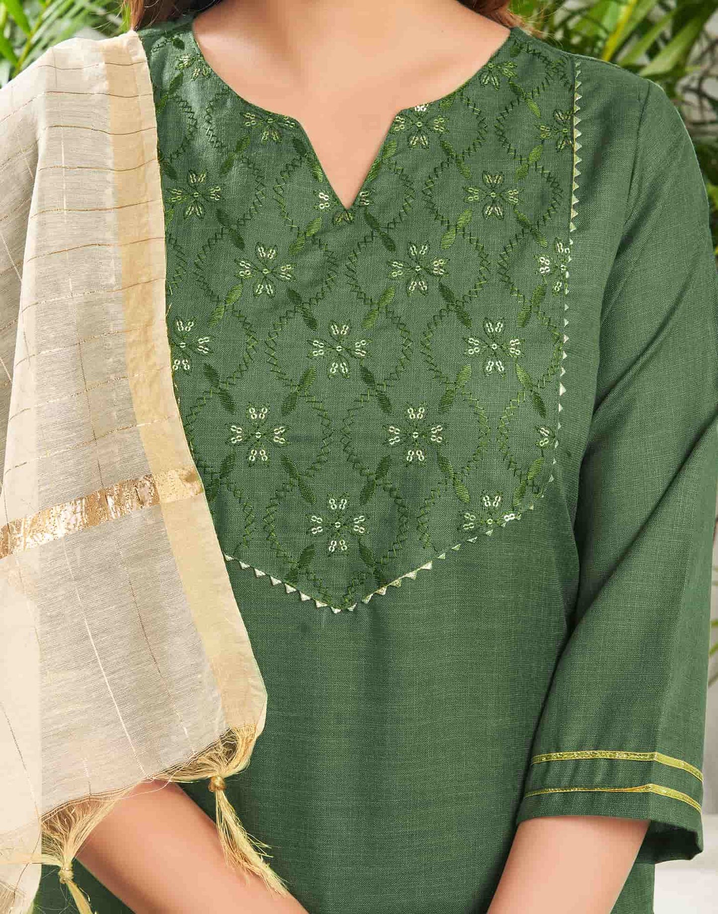 Cotton Blend Sequence, Embroidery Work and Gota Lace Straight Kurta with Pant & Dupatta