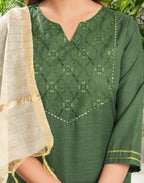 Cotton Blend Embroidered Straight 3 Piece Kurta Set