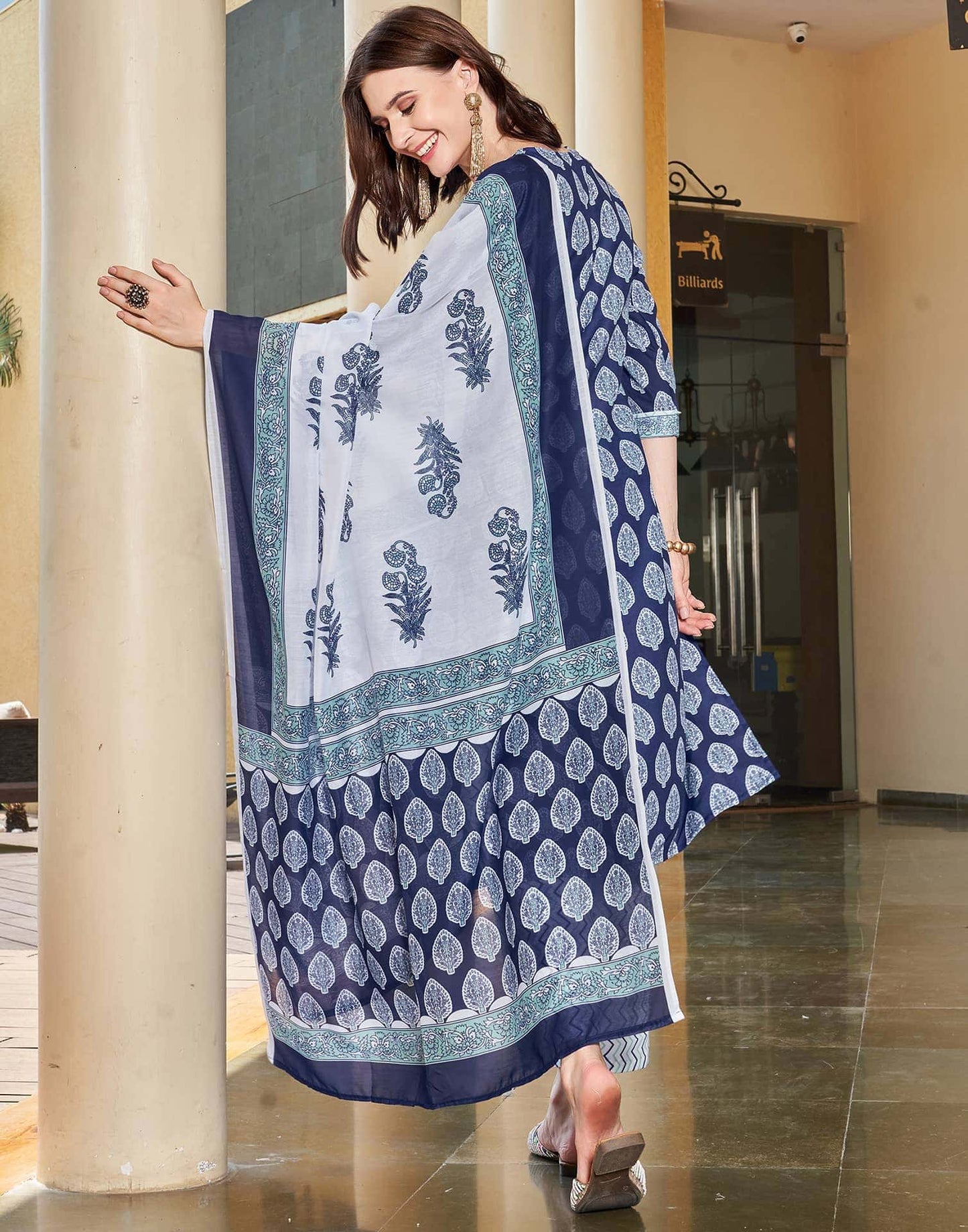 Rayon Floral Printed and Printed Fabric Lace Straight Kurta with Pant & Dupatta