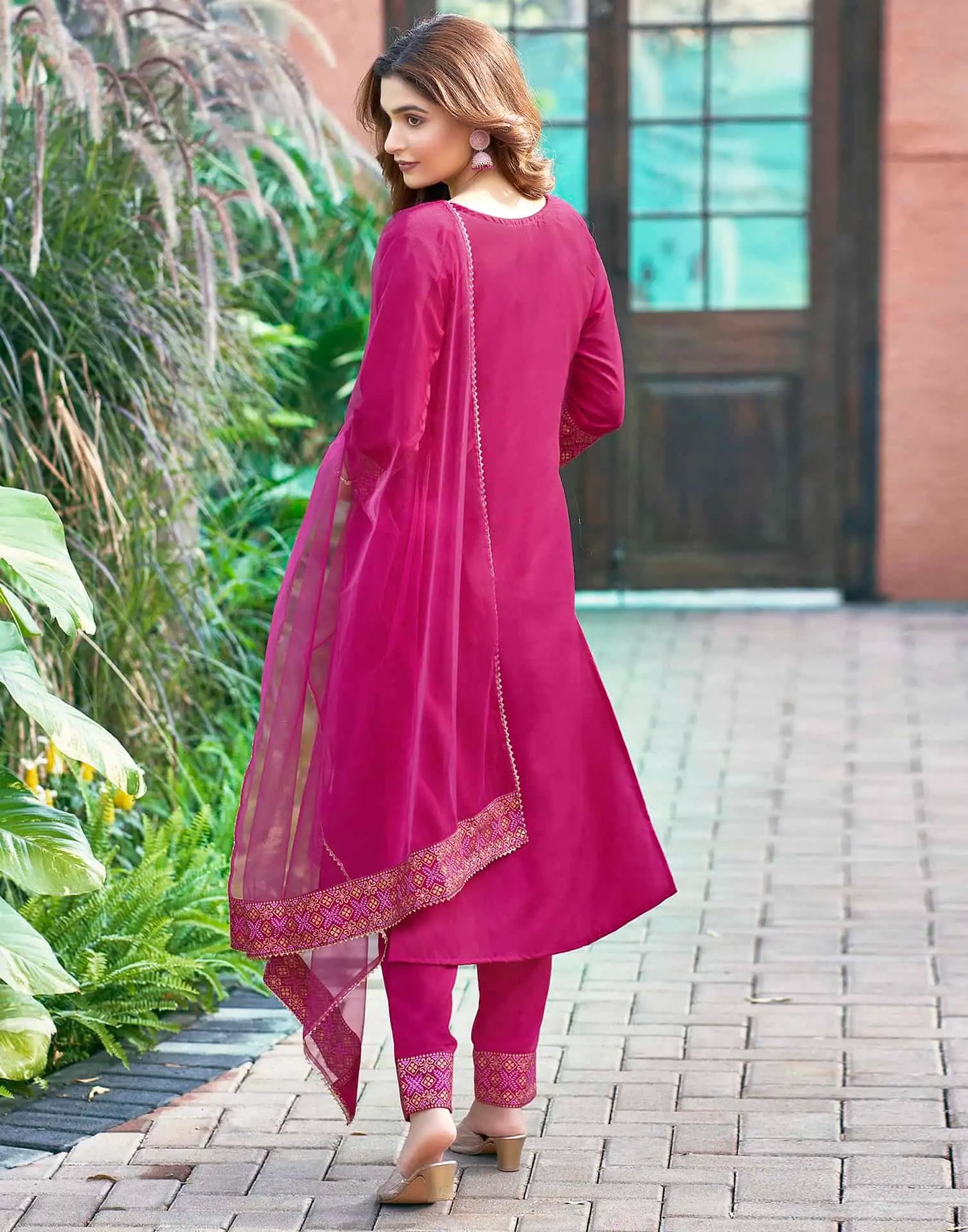 Cotton Blend Embroidered Straight Kurta with Pant & Dupatta