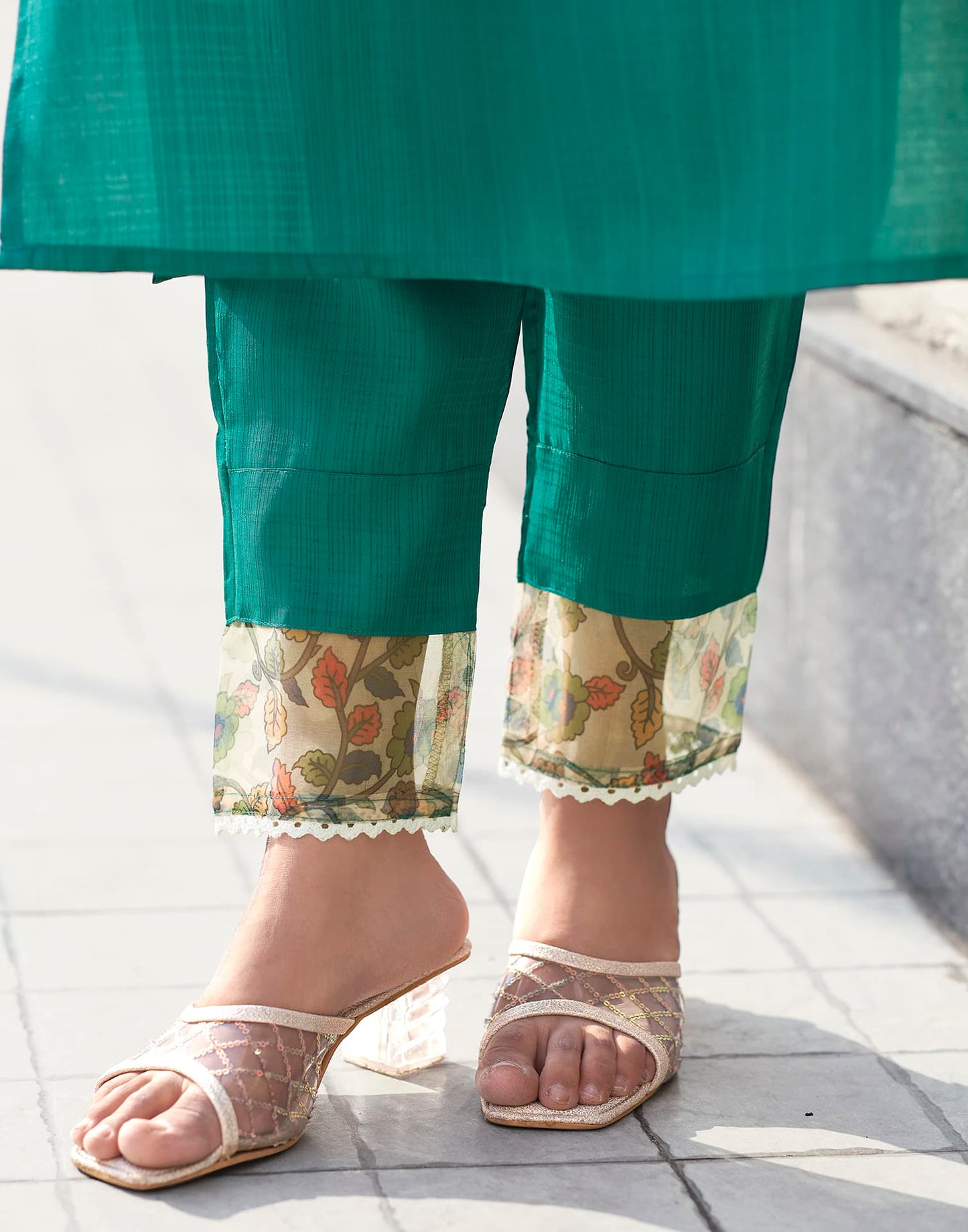 Silk Blend Sequence Embroidery Work and Lace Straight Kurta with Pant & Dupatta