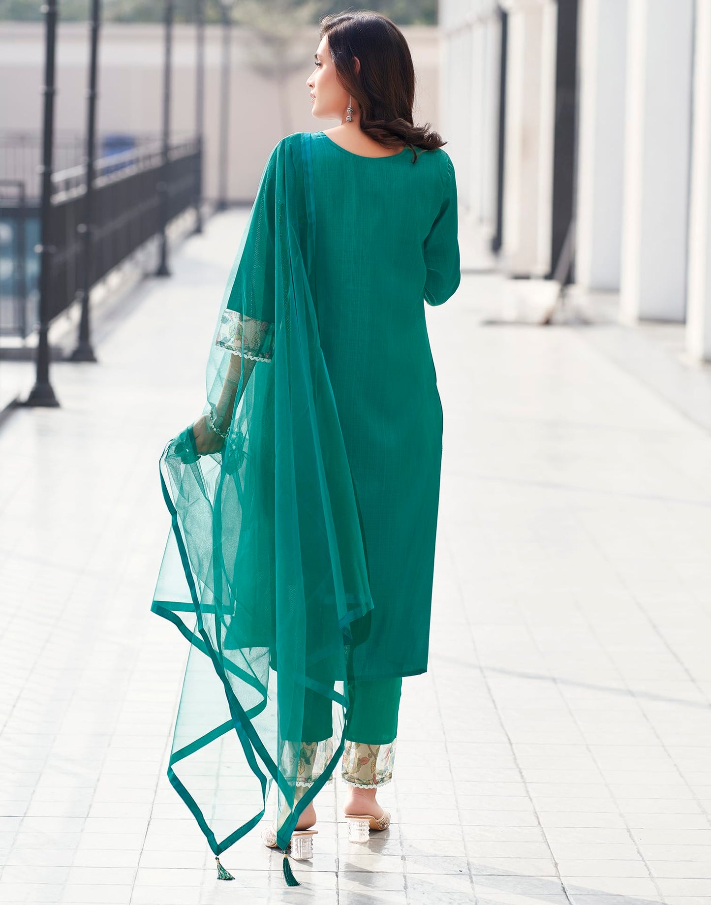 Silk Blend Sequence Embroidery Work and Lace Straight Kurta with Pant & Dupatta