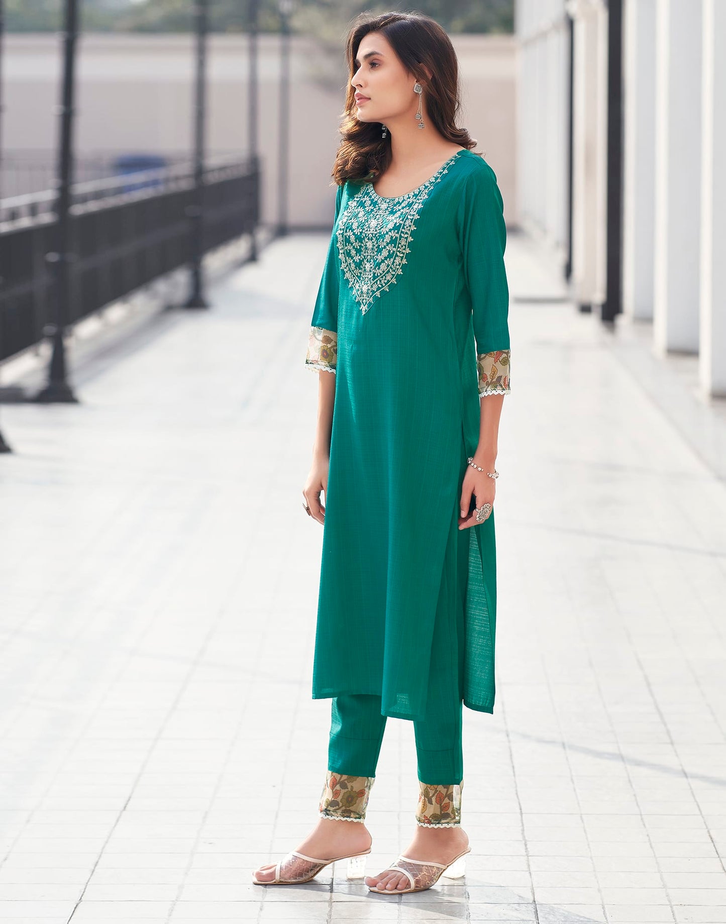 Silk Blend Sequence Embroidery Work and Lace Straight Kurta with Pant & Dupatta