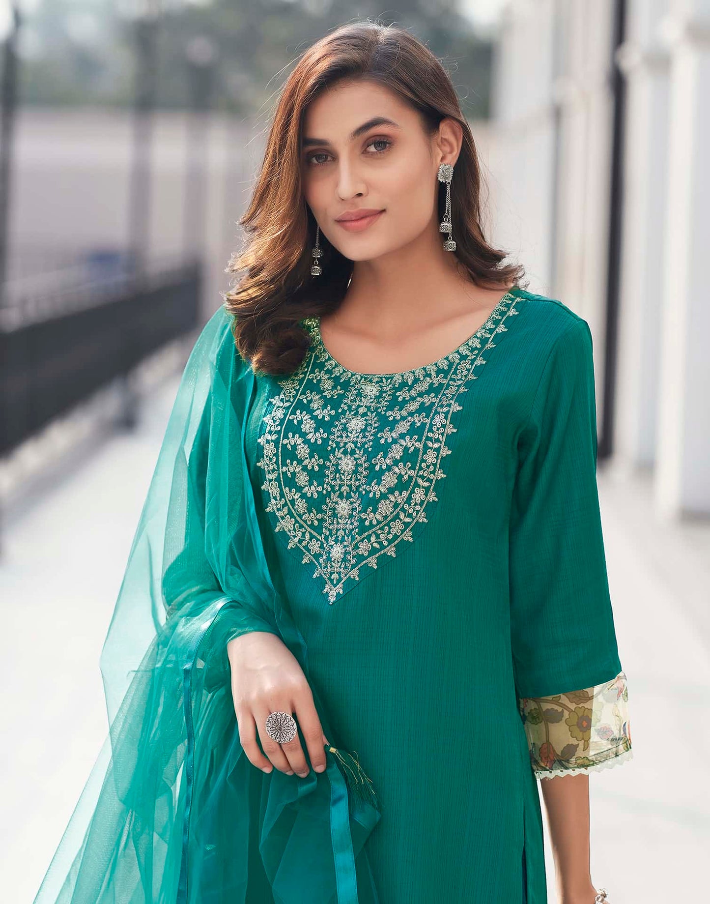 Silk Blend Sequence Embroidery Work and Lace Straight Kurta with Pant & Dupatta