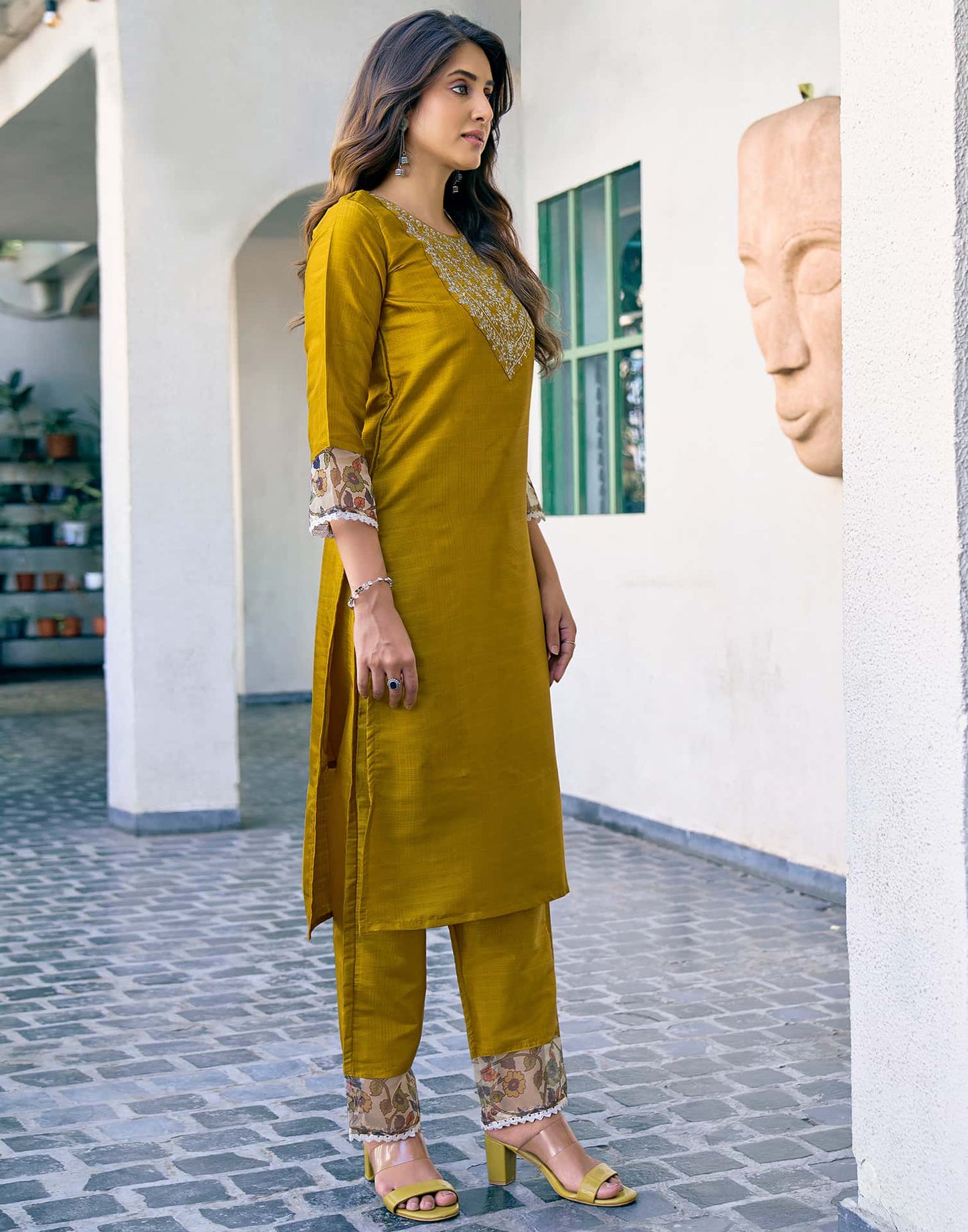 Silk Blend Sequence Embroidery Work and Lace Straight Kurta with Pant & Dupatta