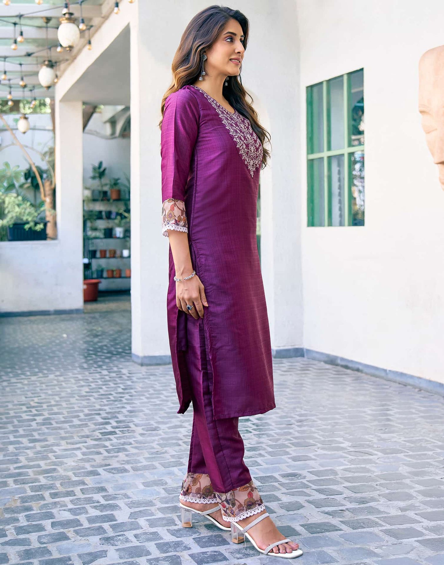 Silk Blend Sequence Embroidery Work and Lace Straight Kurta with Pant & Dupatta