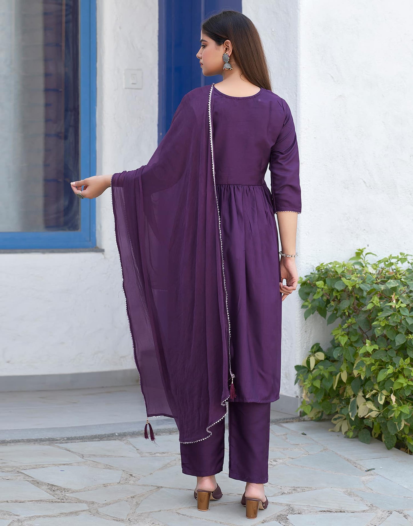 Silk Blend Sequence Embroidery Work and Gota Lace Alia Cut Kurta with Pant & Dupatta