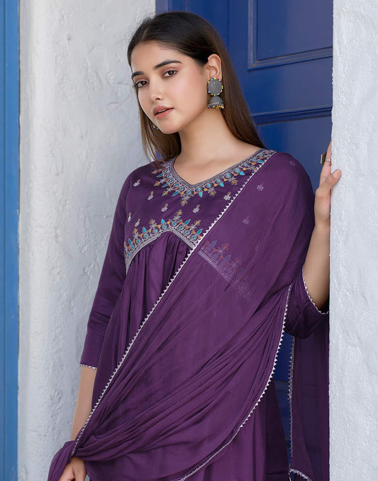 Silk Blend Sequence Embroidery Work and Gota Lace Alia Cut Kurta with Pant & Dupatta