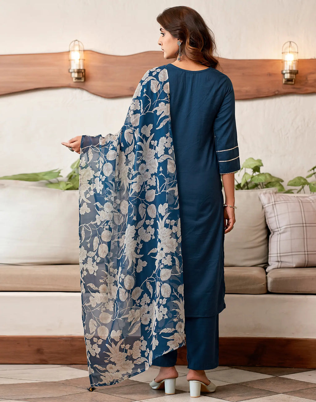 Cotton Blend Embroidered Straight 3 Piece Kurta Set