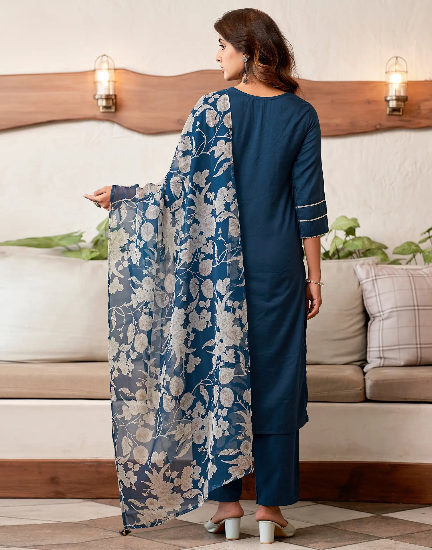 Cotton Blend Embroidered Straight 3 Piece Kurta Set