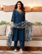 Taffeta Butti Embroidered Straight 3 Piece Kurta Set