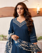 Taffeta Butti Embroidered Straight 3 Piece Kurta Set