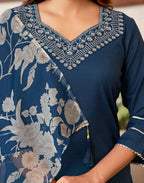 Taffeta Butti Embroidered Straight 3 Piece Kurta Set