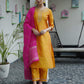 Silk Blend Embroidered Straight Kurta with Pant & Dupatta
