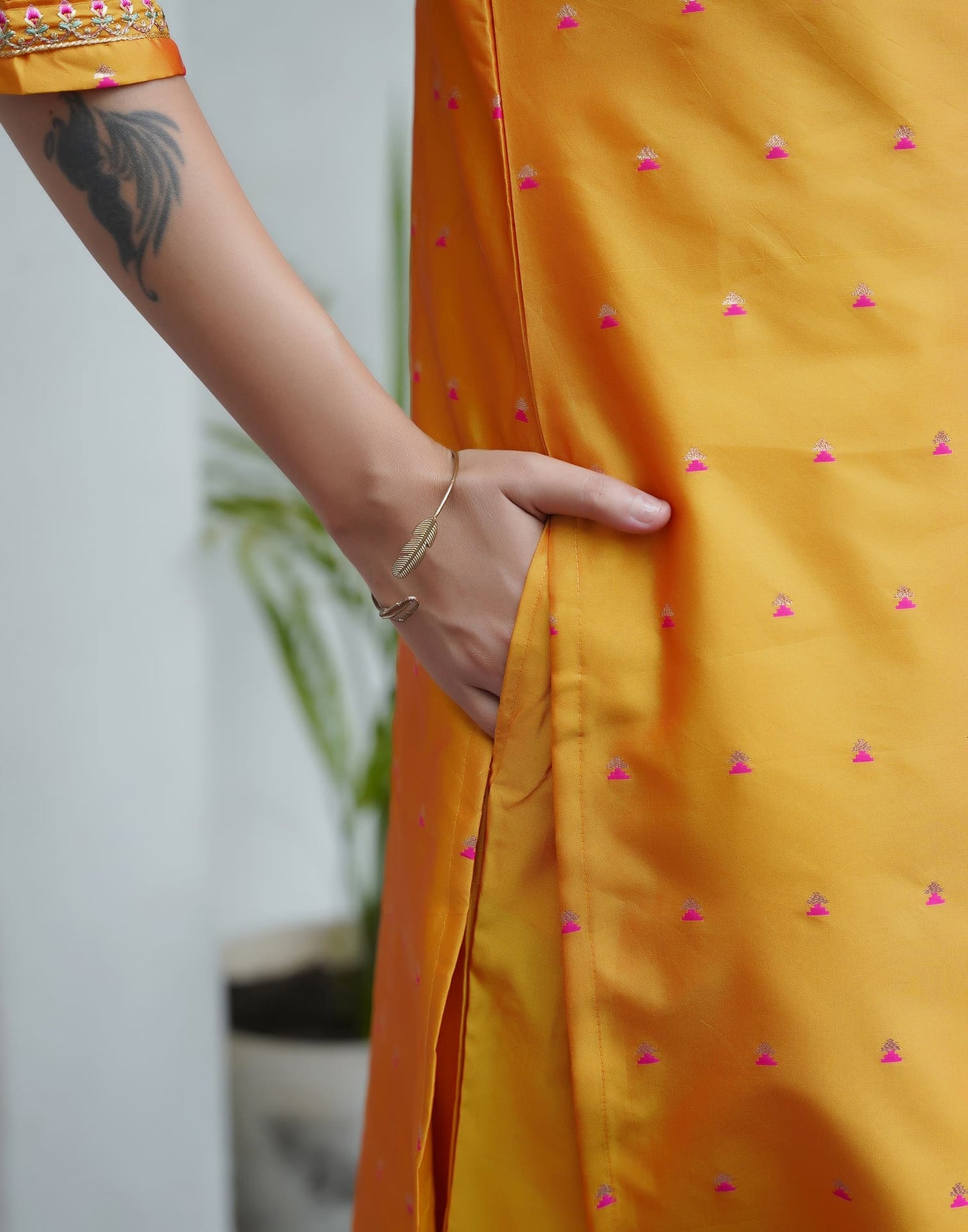 Silk Blend Embroidered Straight Kurta with Pant & Dupatta