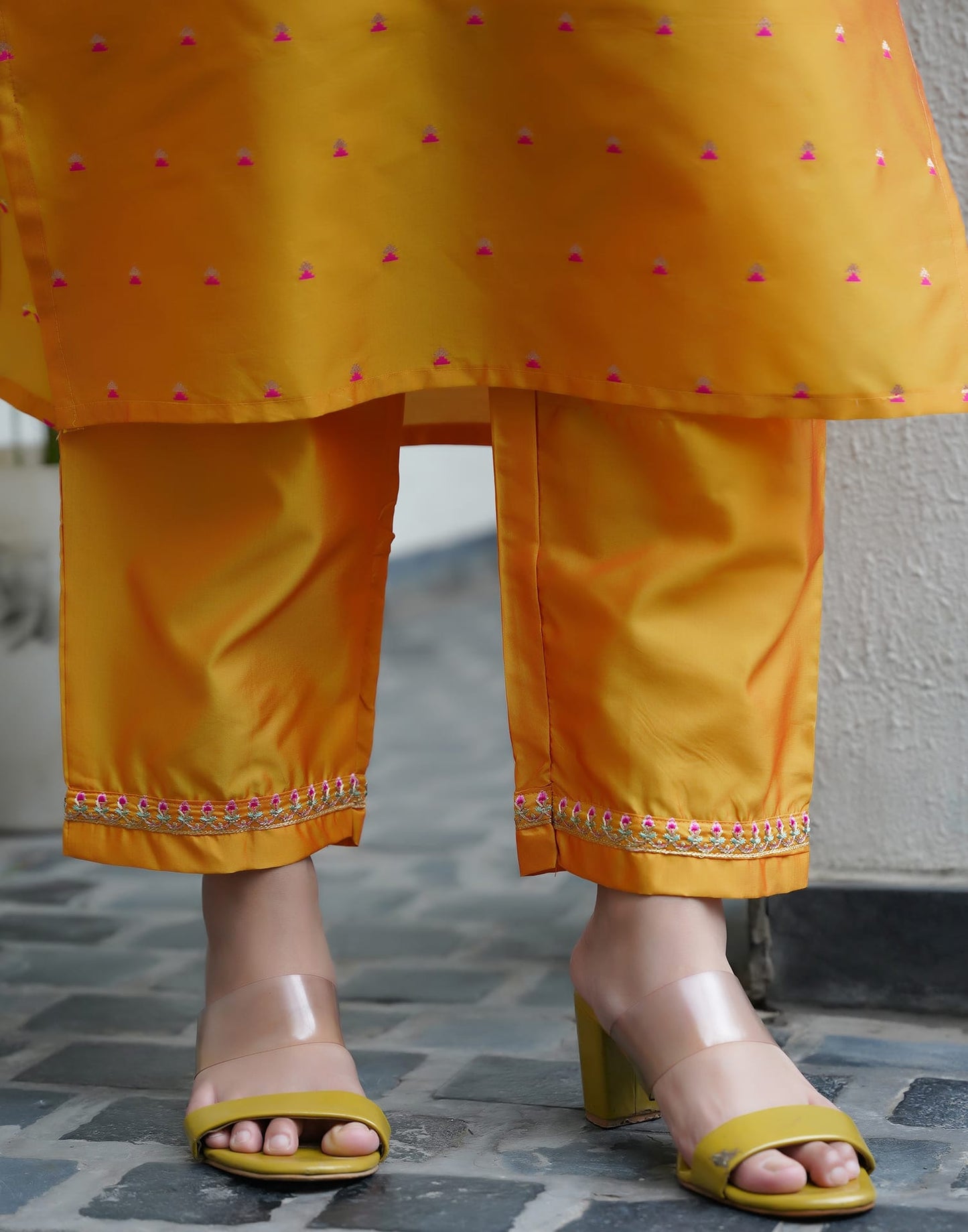 Silk Blend Embroidered Straight Kurta with Pant & Dupatta
