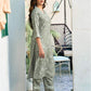 Tea Green Silk Floral Printed V Neck 3/4 Sleeve Straight Kurta Set With Pant & Dupatta