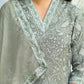 Tea Green Silk Floral Printed V Neck 3/4 Sleeve Straight Kurta Set With Pant & Dupatta