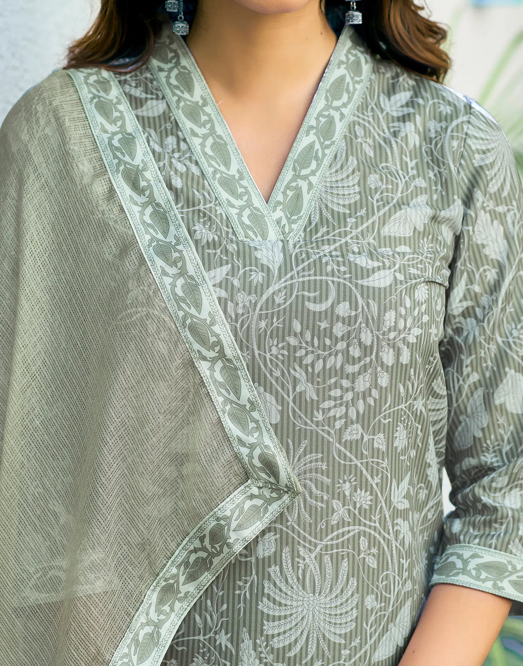 Viscose Rayon Floral Print Straight 3 Piece Kurta Set