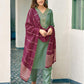 Pista Green Silk Plain Round Neck 3/4 Sleeve Straight Kurta Set With Pant & Dupatta