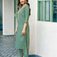 Pista Green Silk Plain Round Neck 3/4 Sleeve Straight Kurta Set With Pant & Dupatta