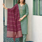 Pista Green Silk Plain Round Neck 3/4 Sleeve Straight Kurta Set With Pant & Dupatta