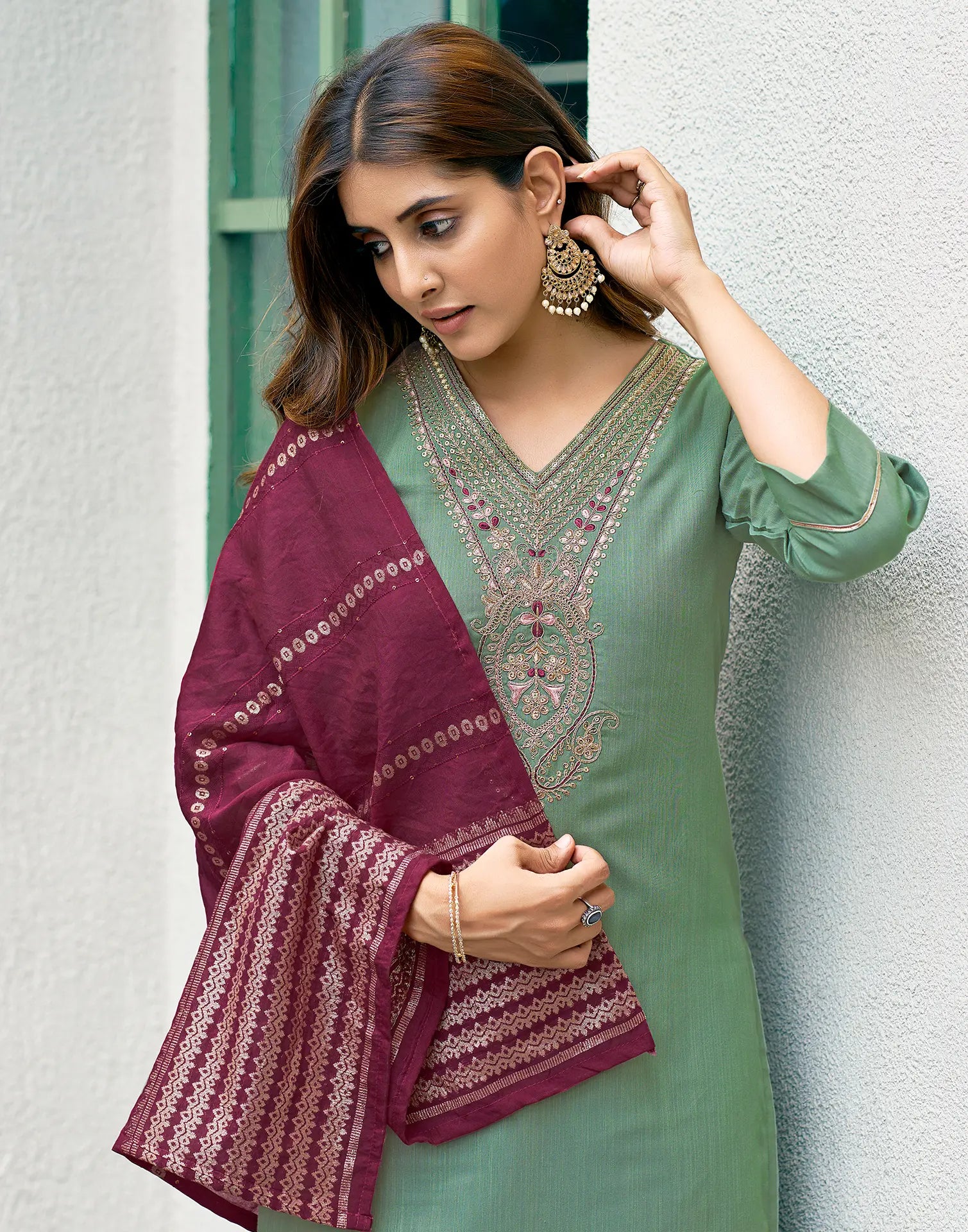 Viscose Rayon Embroidered Straight 3 Piece Kurta Set