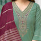 Pista Green Silk Plain Round Neck 3/4 Sleeve Straight Kurta Set With Pant & Dupatta