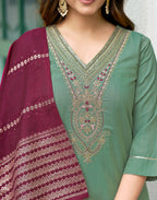 Viscose Rayon Embroidered Straight 3 Piece Kurta Set