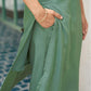 Pista Green Silk Plain Round Neck 3/4 Sleeve Straight Kurta Set With Pant & Dupatta