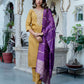 Cotton Blend Embroidered Straight Kurta with Pant & Dupatta