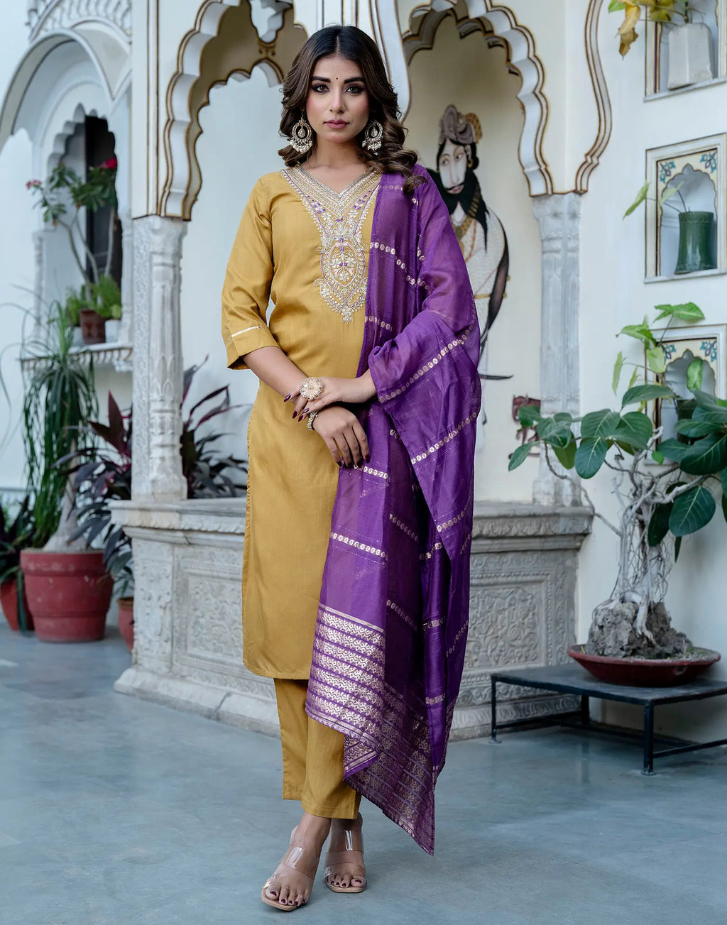 Viscose Rayon Embroidered Straight 3 Piece Kurta Set