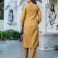 Cotton Blend Embroidered Straight Kurta with Pant & Dupatta