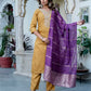 Cotton Blend Embroidered Straight Kurta with Pant & Dupatta