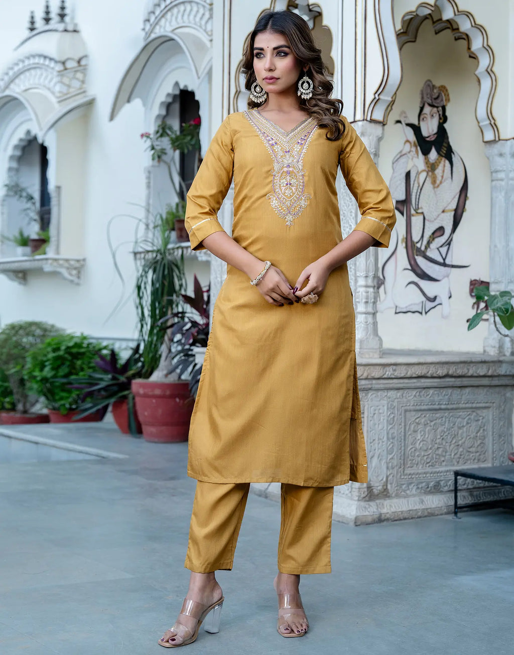 Viscose Rayon Embroidered Straight 3 Piece Kurta Set