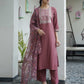 Silk Blend Embroidered Straight Kurta with Pant & Dupatta